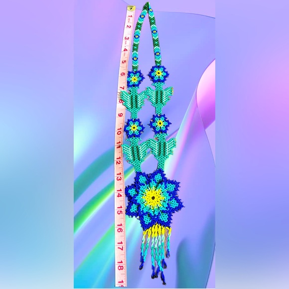 Burst of Joy: Handcrafted Blue Flower Bead Necklace by GrandmaMia - Picture 5 of 7